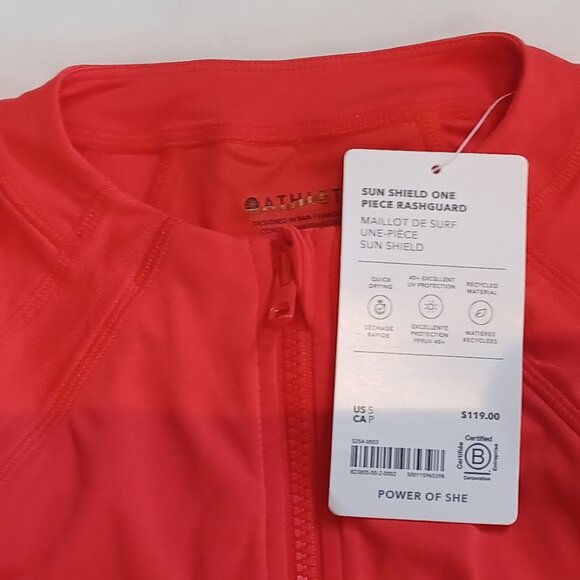 NWT S Sunset Orange Athleta Sun Shield One Piece Rashguard Swimsuit Rash Guard - Picture 7 of 9